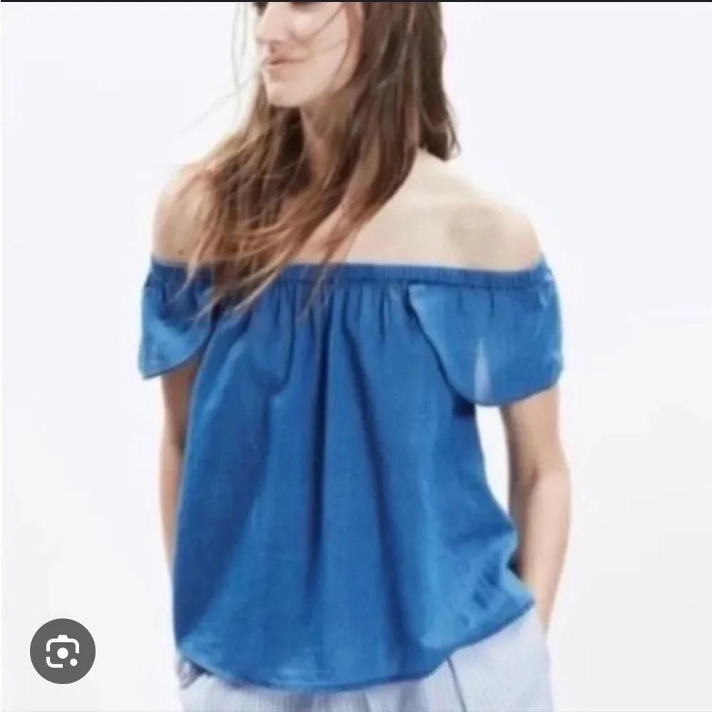 J CREW OFF SHOULDER DENIM CHAMBRAY BLOUSE
